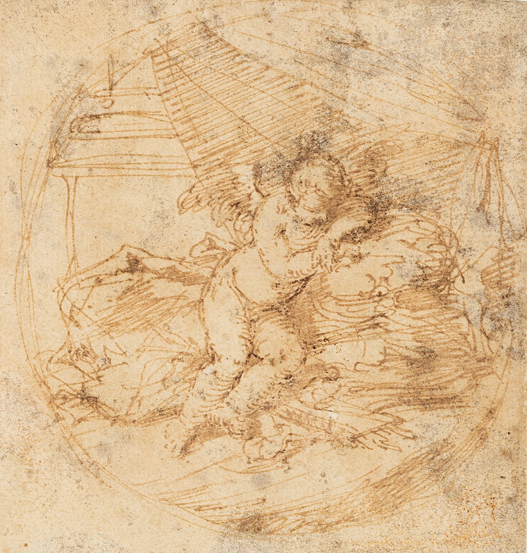 D. CRETI (1671-1749) attributed, Sleeping putto, Pen drawing: Donato Creti (1671 - 1749 ) attributed: Sleeping putto, resting on a cushion, 18th century, Pen drawing Technique: Pen drawing on Paper, mounted on Cardboard Date: 18th century Provenance: Dr. Fra