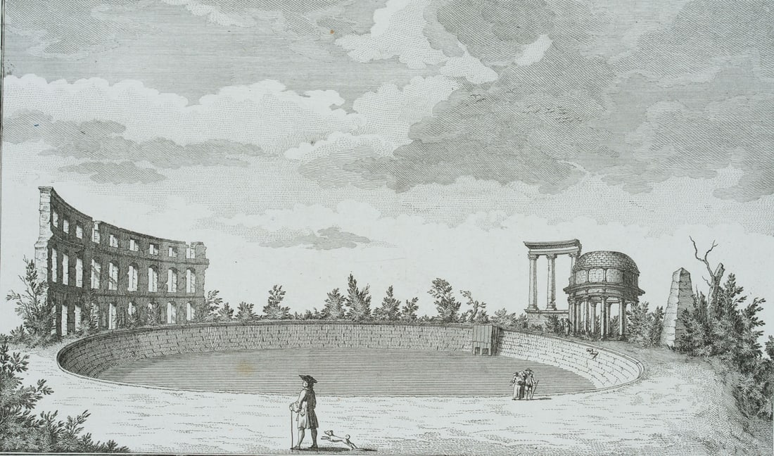 J. SCHLEUEN (1739-1784), Hill of ruins in Sanssouci Palace Park, 1775, Etching: Johann David Schleuen jun. (1739 Berlin - 1784 ibid.): View of the Ruinenberg in the park of Sanssouci Palace, Potsdam, 1775, Etching Technique: Etching on Paper Inscription: Inscribed below the image