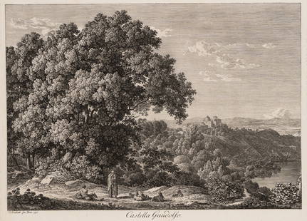 J. REINHART (1761-1847), Castel Gandolfo bei Rom, 1799, Etching: Johann Christian Reinhart (1761 Hof/Bavaria - 1847 Rom): Castel Gandolfo near Rome View of the Campagna Romana from the papal residence, 1799, Etching Technique: Etching on Paper Inscription: lower le