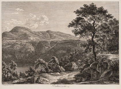 J. REINHART (1761-1847), Pallazzola und Roman Countryside, 1799, Etching: Johann Christian Reinhart (1761 Hof/Bavaria - 1847 Rom): Pallazzola and Campagna Romana View of the hills near Rome, 1799, Etching Technique: Etching on Paper Inscription: lower left signed in the