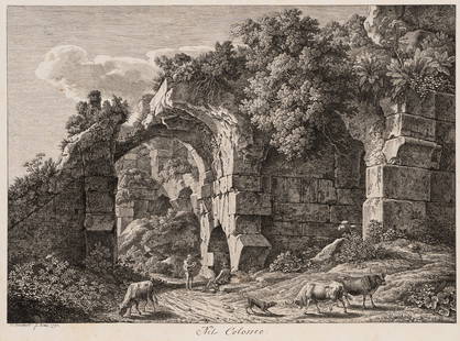 J. REINHART (1761-1847), In the Colosseum, Rome, 1799, Etching: Johann Christian Reinhart (1761 Hof/Bavaria - 1847 Rom): In the Colosseum, Rome Shepherds in the ruins of the ancient amphitheatre, 1799, Etching Technique: Etching on Paper Inscription: lower left si