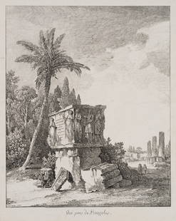 L. CASSAS (1756-1827), Ruins at the Macellum of Pozzuoli, 1784, Etching: Louis Fran&#231;ois Cassas (1756 Azay-le-Ferron - 1827 Versailles): Architectural fragments at the Macellum of Pozzuoli, 1784, Etching Technique: Etching on Paper Inscription: At the lower part signed