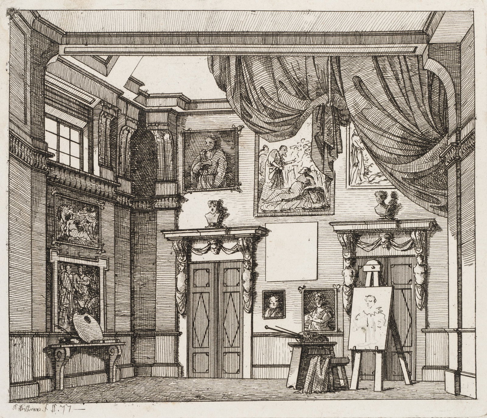 N. BITTNER (*1786) after DE PIAN (*1784), Van Dyck, Theaterkulisse, around 1818, Etching (1 of 5)