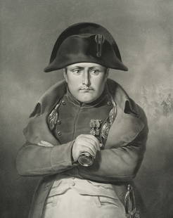 L. MARIN-LAVIGNE (*1797) after LALLEMAND (*1716), Napoleon Bonaparte with monocular, Lithography: Louis Stanislas Marin-Lavigne (1797 Paris - 1860 ibid.) after Jean-Baptiste Lallemand (1716 Dijon - around 1803 Paris): Portrait of Napoleon Bonaparte as a general with monoculars, 19th century, Litho