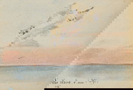 L. PRIMAVESI (*1871), Vesuvius at midday, 1895, Watercolor: Leo Primavesi (1871 Cologne - after 1937 ): Vesuvius at midday, 1895, Watercolor Technique: Watercolor on Paper, mounted on Cardboard Inscription: lower left inscribed by the artist's hand: "Der Vesuv