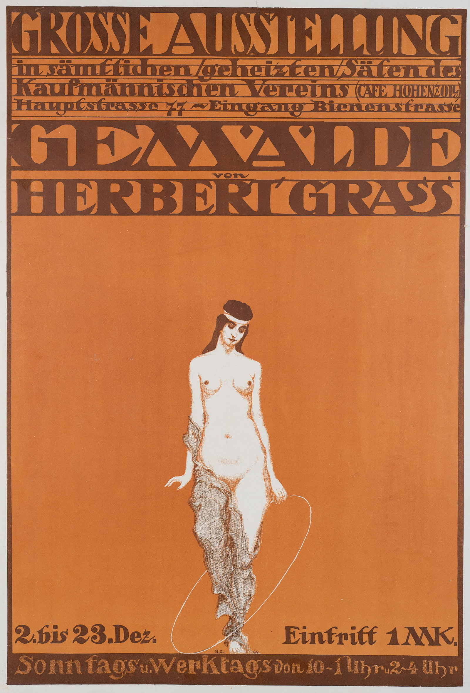 H. GRASS (1886-1978), Exhibition poster, 1920, Lithography: Herbert Grass (1886 Mannheim - 1978 Heidelberg): Exhibition poster, 1920, Lithography Technique: Lithography on Paper Inscription: Lower middle signed in the printing plate: "H. G.". At the upper part