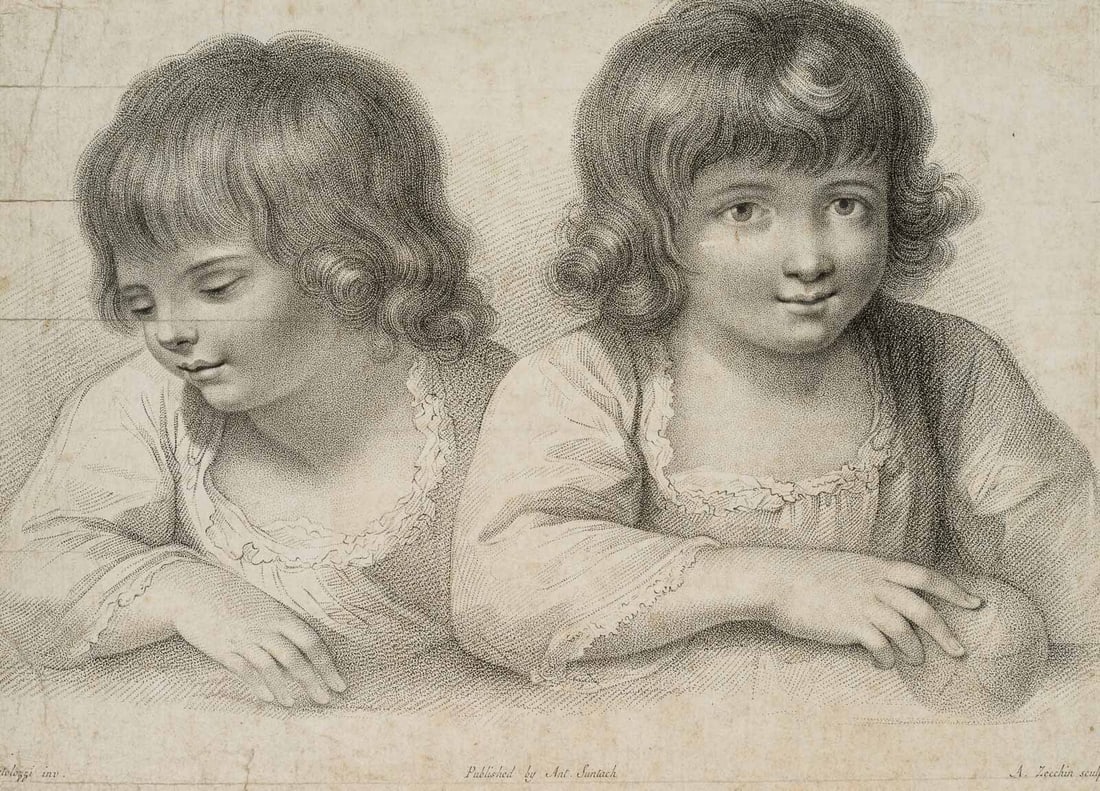 A. ZECCHIN (*1780) after BARTOLOZZI (*1728), Portrait, Girl at the table, around 1800,: Antonio Zecchin (born 1780 Bassano) after Francesco Bartolozzi (1728 Florence - 1815 Lissabon): Portrait, Girl at the table, c. 1800, Crayon manner Technique: Crayon manner on Date: c. 1800 Descripti