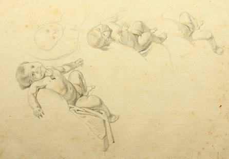 T. WELLER (1802-1880), Studies with lying child,: Theodor Leopold Weller (1802 Mannheim - 1880 ibid.): Studies with lying child, , Pencil Technique: Pencil on Paper Date: Description: Pencil drawing on paper. Keywords: 19th century, Romanticism, Fas