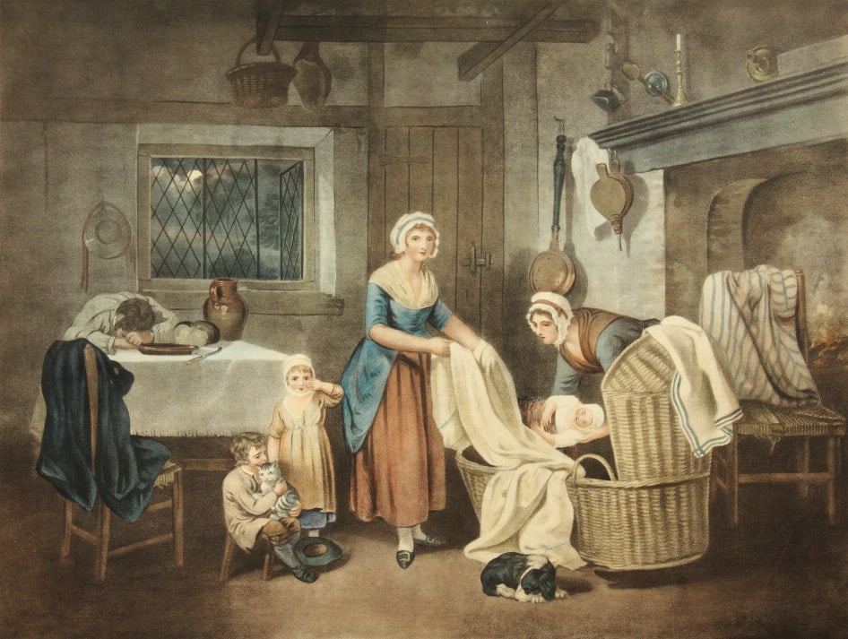 H. GILLBANK (19th) after WHEATLEYS (*1747), Rustic Hours, The Night,: Haveill Gillbank (19th century) after Francis Wheatleys (1747 London - 1801 ibid.): Rustic Hours, The Night, , Mezzotint Technique: Mezzotint on Paper Inscription: Signed in print below the image and