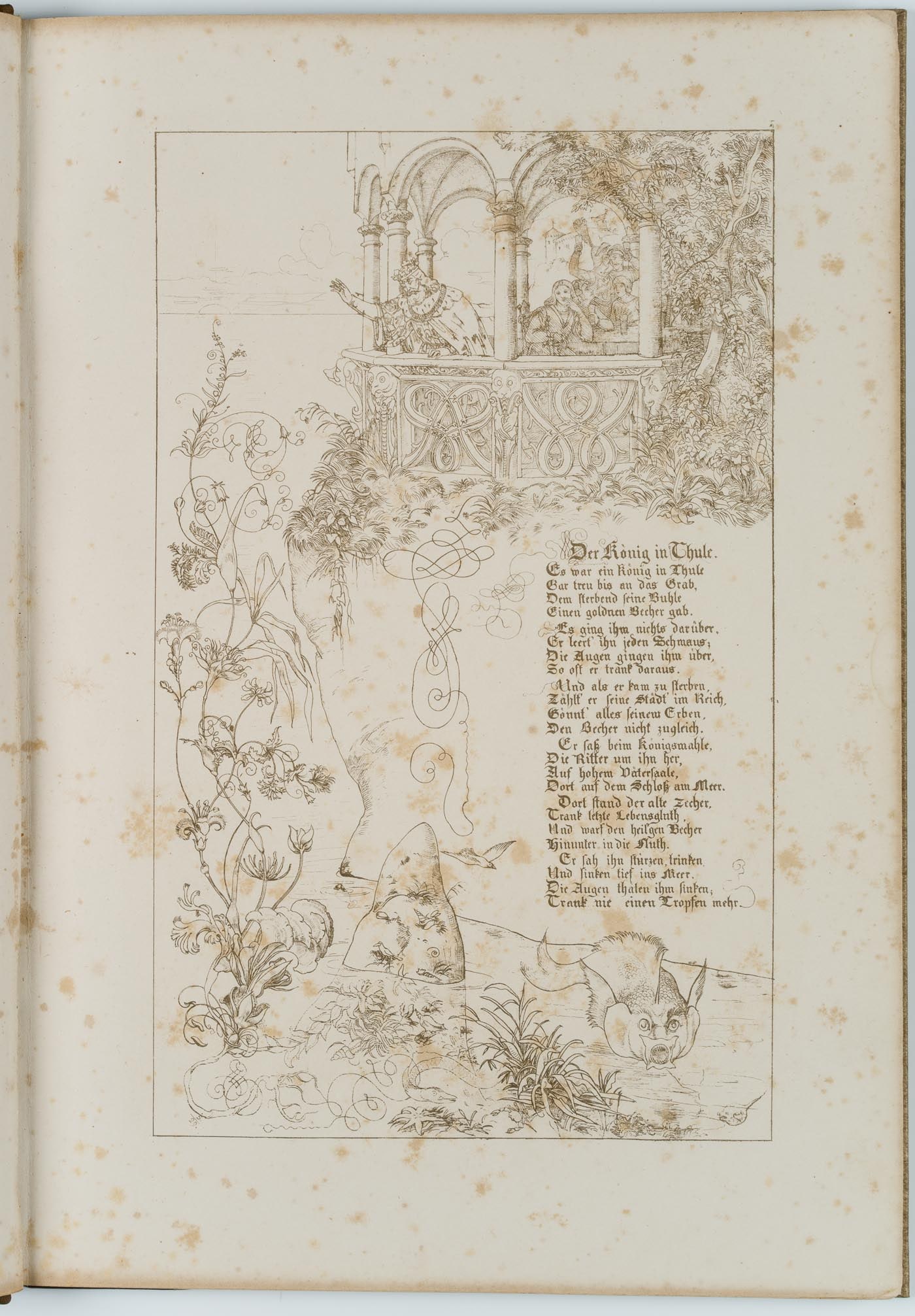 E. NEUREUTHER (*1806), Marginal drawings to Goethe's ballads, 1829, Lithography with pen: Eugen Napoleon Neureuther (1806 Munich - 1882 ibid.): Marginal drawings to Goethe's ballads, 1829, Lithography with pen Technique: Lithography with pen on Paper Date: 1829 Description: Entitled "Randz