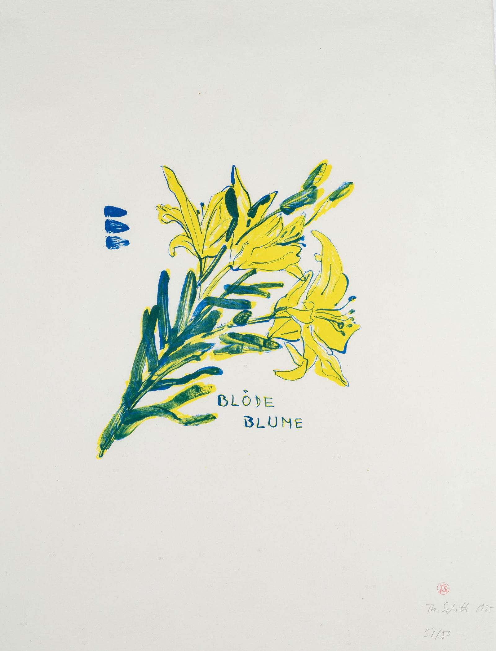 T. SCHÜTTE (*1954), Silly Lillies. Blöde Blume, 1995, Colour lithography: Thomas Schütte (born 1954 Oldenburg): Silly Lillies Stupid flower Flower with yellow blossoms, 1995, Colour lithography Technique: Colour lithography on Paper Stamp: Lower right Signature stamp,