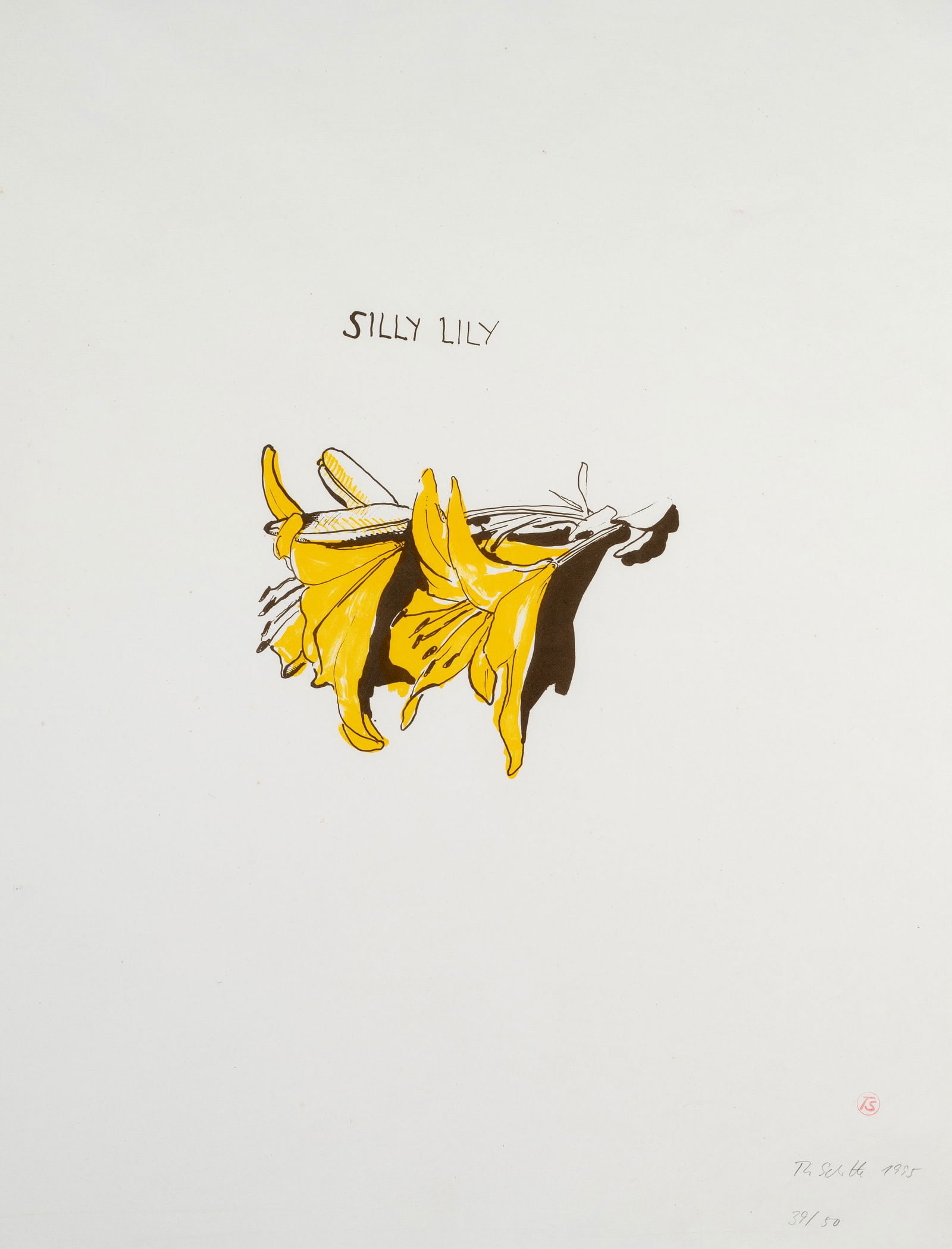 T. SCHÜTTE (*1954), Silly Lillies. Titel, 1995, Colour lithography: Thomas Schütte (born 1954 Oldenburg): Silly Lillies Stylised lily with humorous title "Silly Lily", 1995, Colour lithography Technique: Colour lithography on Paper Stamp: Lower right Signature st