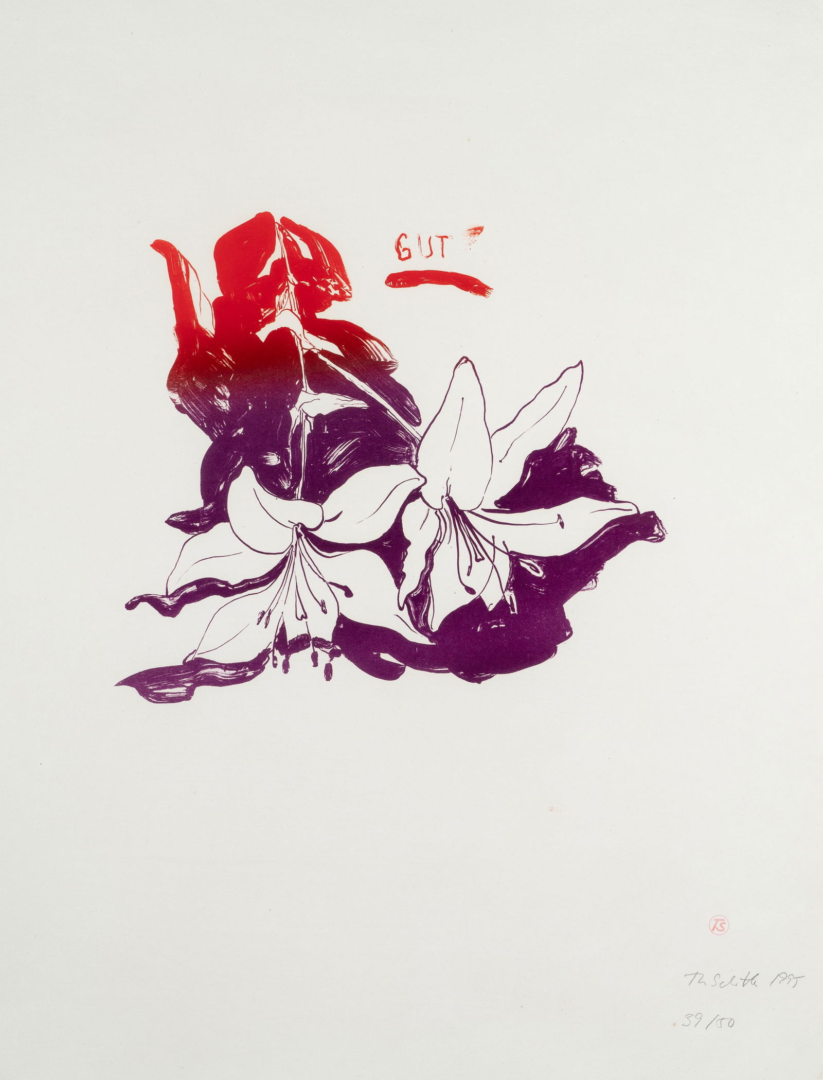 T. SCHÜTTE (*1954), Silly Lillies. Gut, 1995, Colour lithography: Thomas Schütte (born 1954 Oldenburg): Silly Lillies Good Floral composition with lettering in red and purple, 1995, Colour lithography Technique: Colour lithography on Paper Stamp: Lower right Si