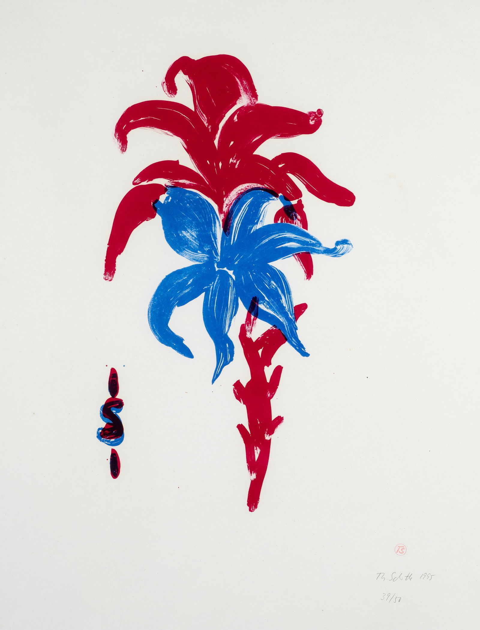 T. SCHÜTTE (*1954), Silly Lillies, 1995, Colour lithography: Thomas Schütte (born 1954 Oldenburg): Silly Lillies Florale Komposition in Rot und Blau, 1995, Colour lithography Technique: Colour lithography on Paper Stamp: Lower right Signature stamp, Thomas