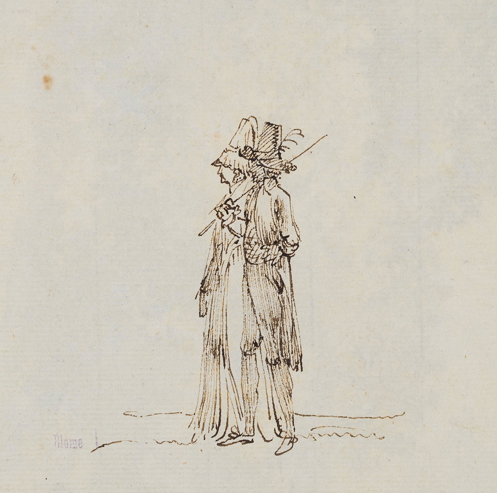 C. NATHE (1753-1806), The Walkers, Pen drawing: Christoph Nathe (1753 Niederbielau - 1806 Schadewalde): The walkers, gentleman and lady, 18th century, Pen drawing Technique: Pen drawing on Paper Stamp: Lower right Collector's stamp, Lugt no.: 4041.