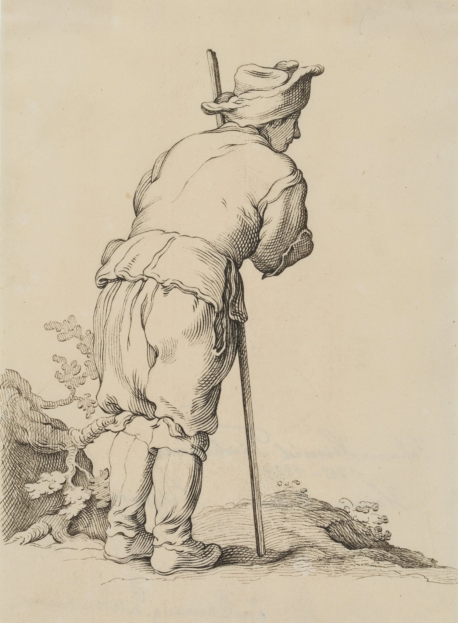 J. TISCHBEIN (*1751) attributed, Shepherd with a staff, around 1790, Pen drawing (1 of 4)