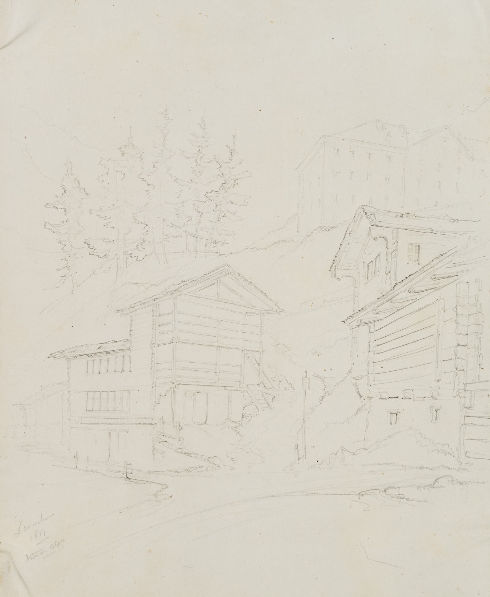 E. BRETENIÈRES (*1804), Hôtel des Alpes Leuk, Loéche, Valais, Switzerland, 1851, Pencil (1 of 8)