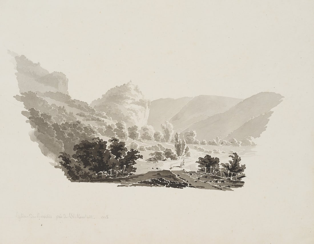 E. BRETENIÈRES (*1804), St George’s Chapel near Berschis in Sargans, 1825, Indian ink (1 of 4)