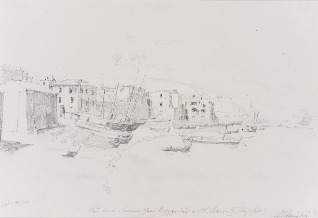 R. BURNITZ (1827-1880), The Bay of Sorrento with boats in the harbour, 1854, Pencil (1 of 8)