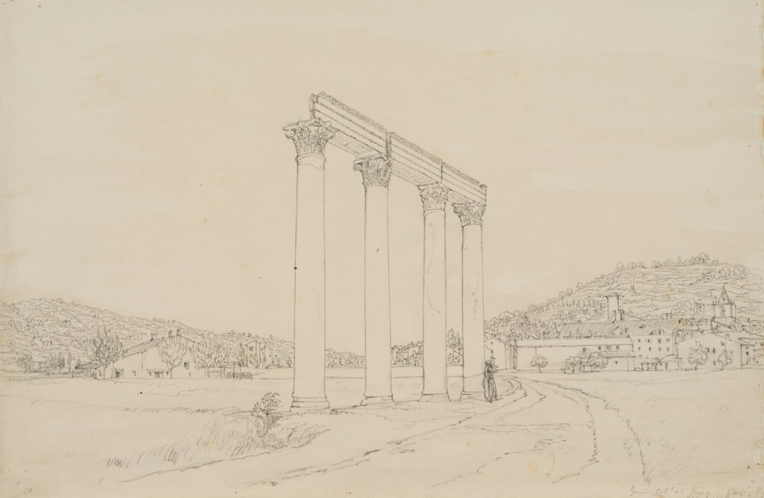 W. CLARKE (1806-1865), Temple in Riez, ancient columns, around 1830, Pencil (1 of 5)