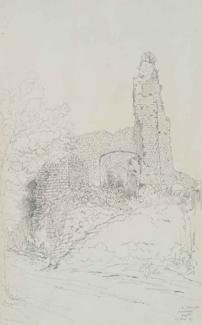 W. CLARKE (1806-1865), Ruins in Fréjus (Var), 1839, Pencil: William Barnard Clarke (1806 Cheshunt, Hertfordshire - 1865 Freiburg im Breisgau): Ruins at the Butte St Antoine in Fréjus (Var), 1839, Pencil Technique: Pencil on Paper Inscription: lower left i