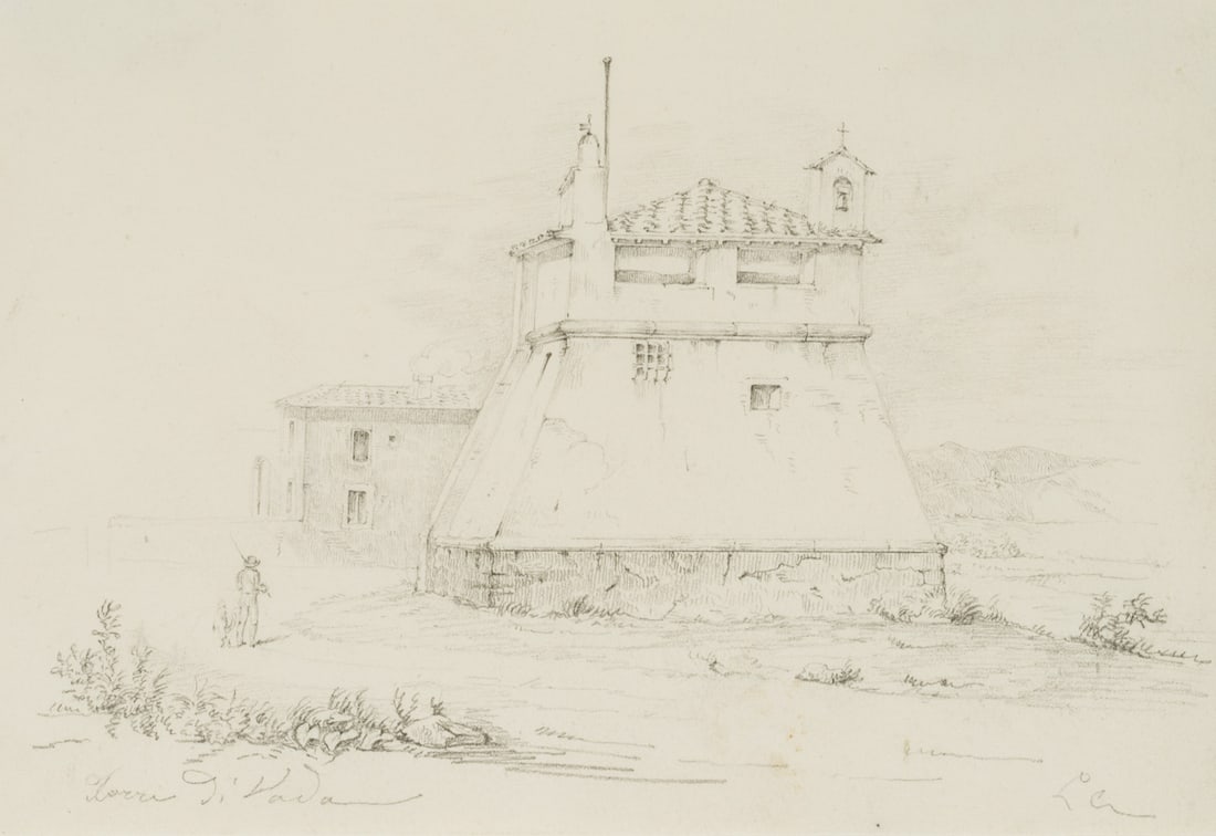 L. CREMONESI (19th), Torre di Vada Fortified Tower, Tuscany, around 1830, Pencil (1 of 4)