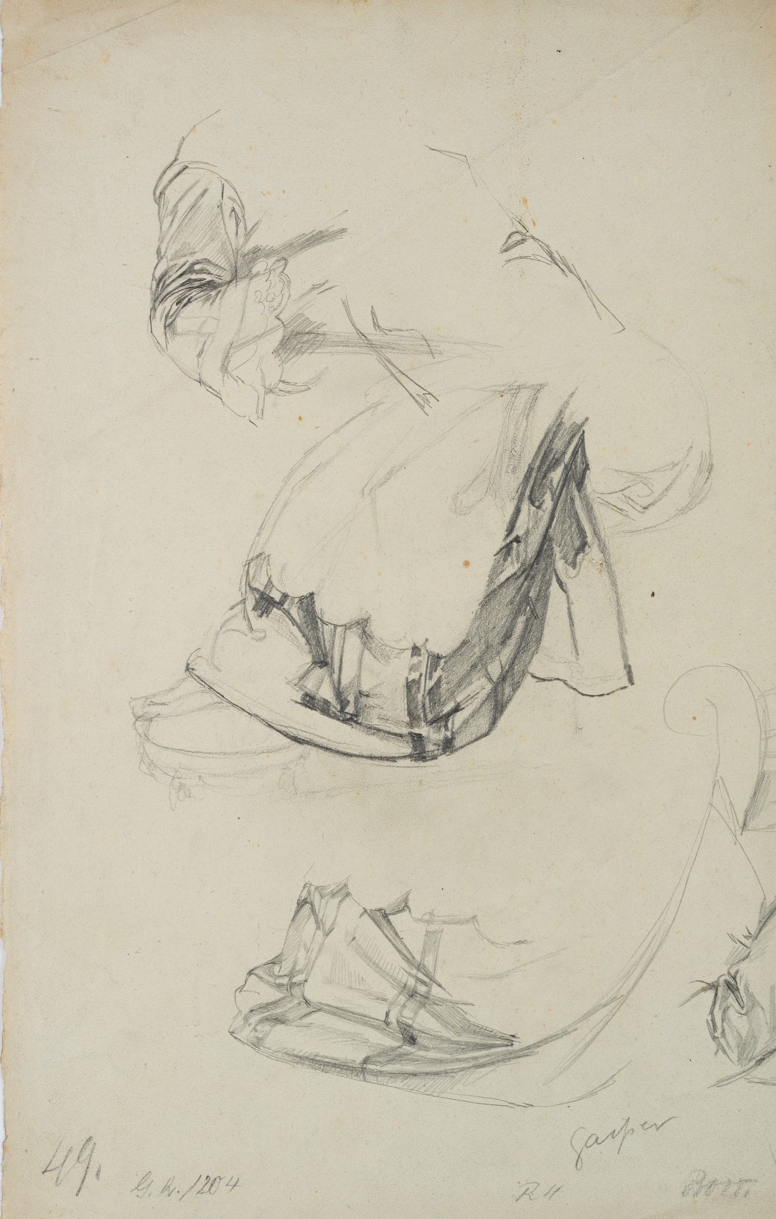 J. GAISSER (1825-1899), Study. Folds, drapery, Pencil (1 of 5)