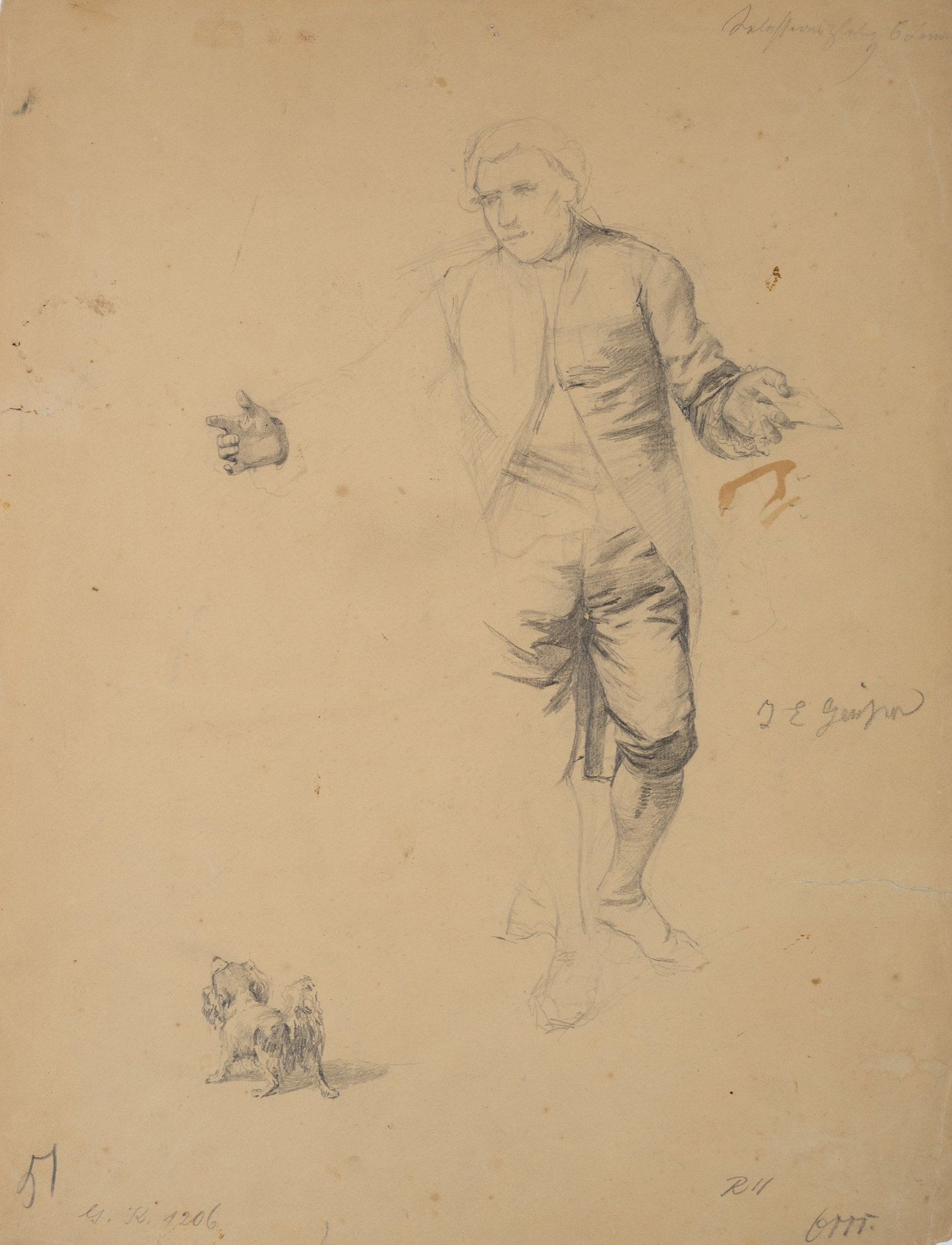 J. GAISSER (1825-1899), A nobleman with a dog, Pencil (1 of 5)