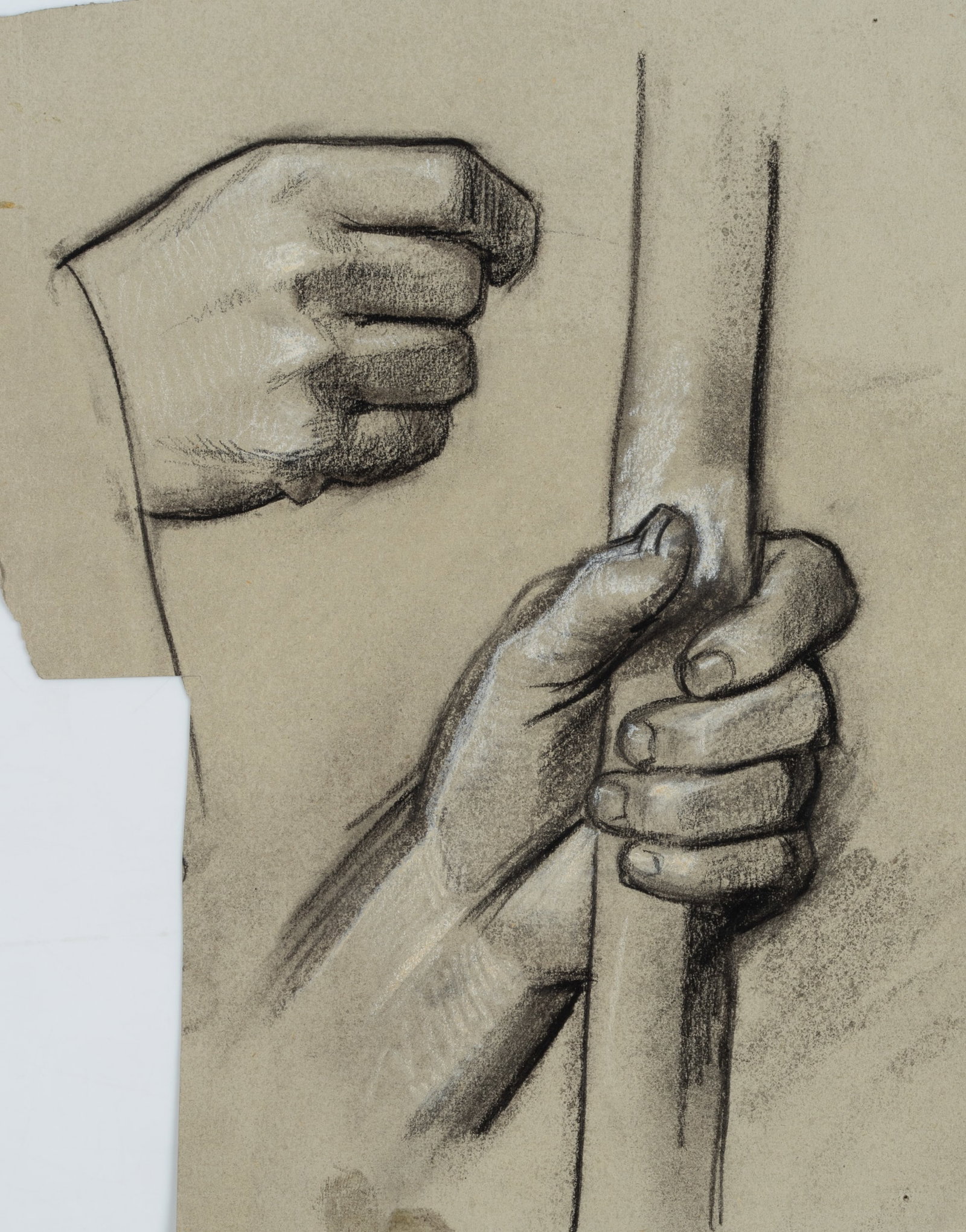 E. GEBHARDT (1838-1925), Hand study with a rod, around 1884, Charcoal: Eduard von Gebhardt (1838 St. John - 1925 Düsseldorf): Hand study with staff Study on "John the Baptist" in Loccum Monastery, c. 1884, Charcoal Technique: White heightened Charcoal on Paper (grey