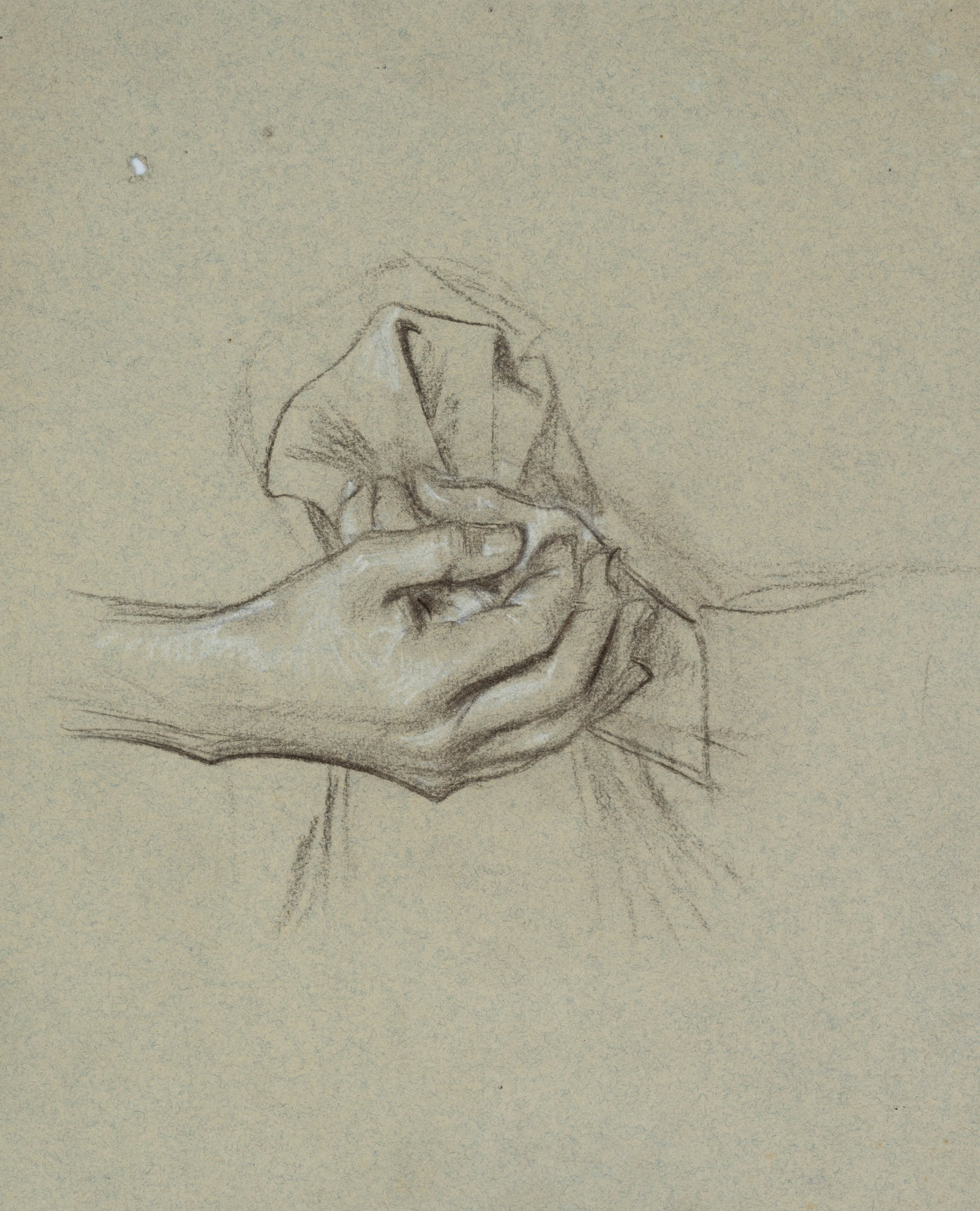 E. GEBHARDT (1838-1925), Hand study with a cloth, around 1884, Charcoal: Eduard von Gebhardt (1838 St. John - 1925 Düsseldorf): Hand study with cloth on "John the Baptist" in Loccum Monastery, c. 1884, Charcoal Technique: White heightened Charcoal on Paper (grey) Date