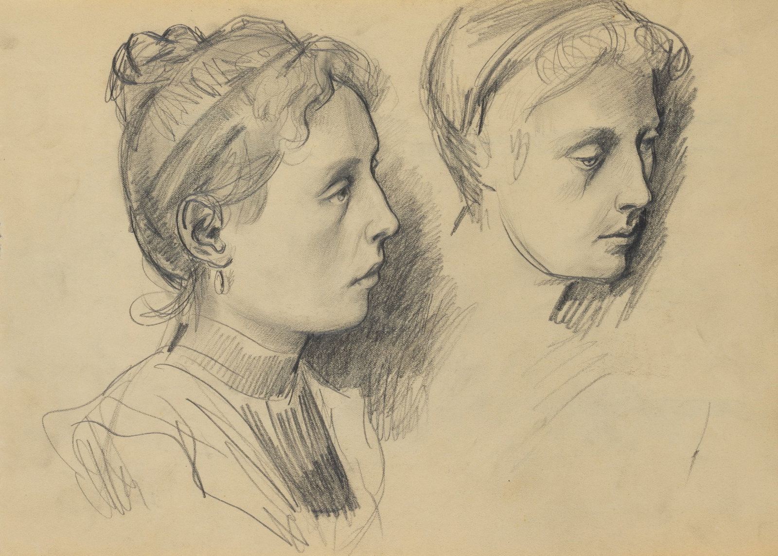 E. GEBHARDT (1838-1925), Two studies of a woman’s head, around 1880, Pencil (1 of 4)