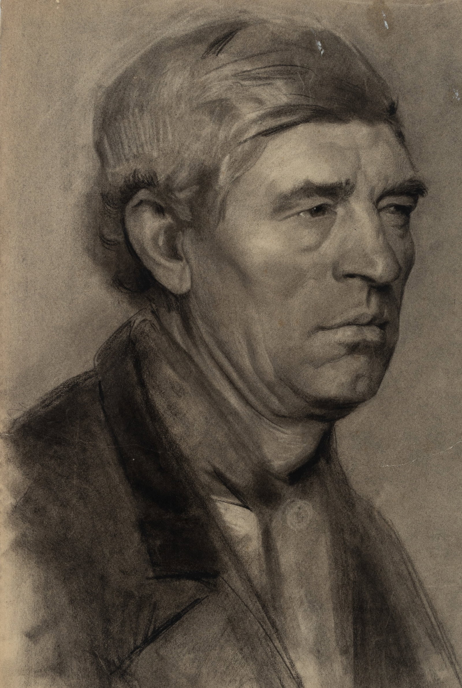 E. GEBHARDT (1838-1925) Circle, Portrait of a man, around 1880, Charcoal: Eduard von Gebhardt (1838 St. John - 1925 Düsseldorf) Circle: Portrait of a man in simple costume, c. 1880, Charcoal Technique: Charcoal on Paper Date: c. 1880 Description: High-quality portrait 