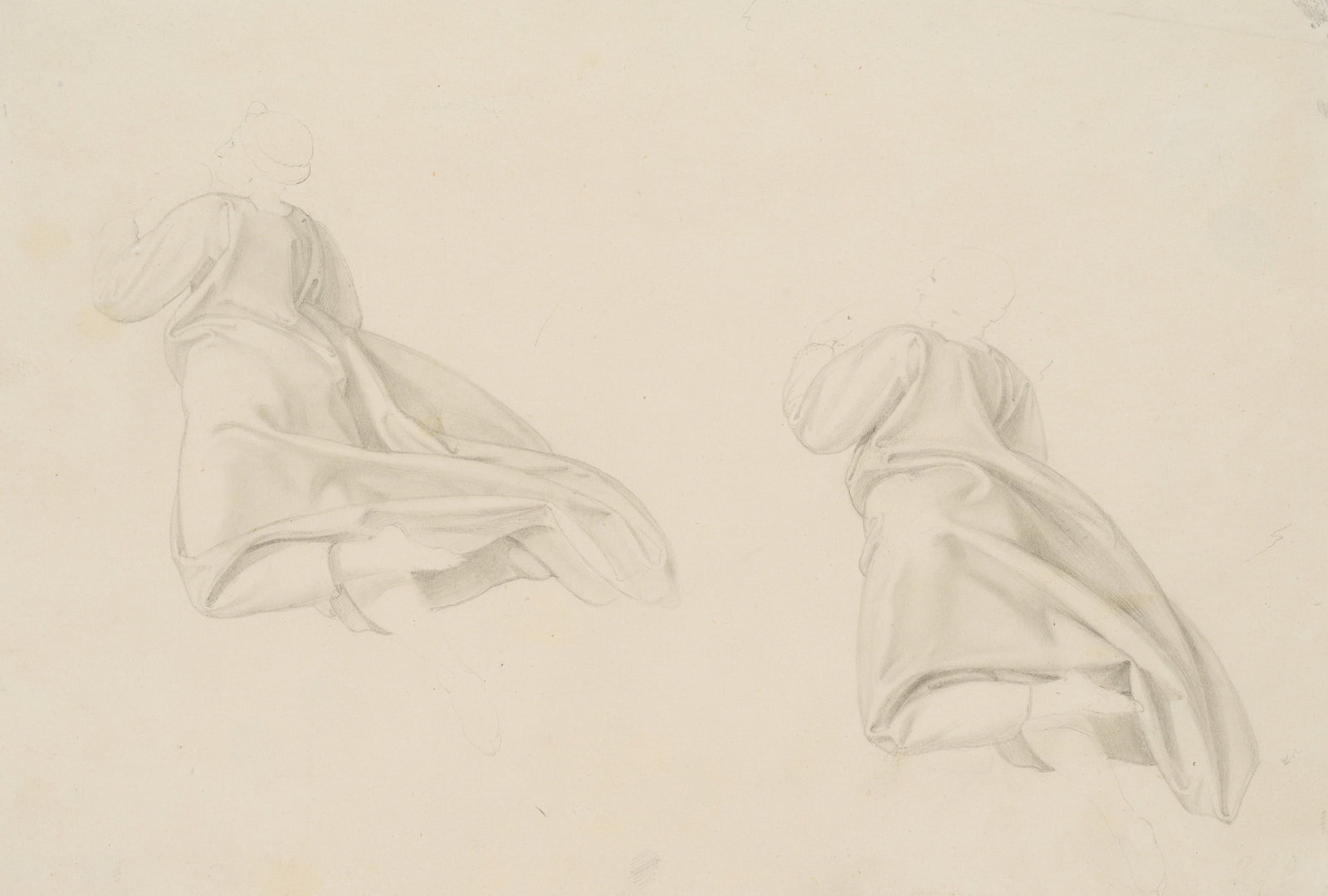 B. GENELLI (1798-1868), Study of a floating figure, Pencil: Bonaventura Genelli (1798 Berlin - 1868 Weimar): Study of a floating figure, 19th century, Pencil Technique: Pencil on Transparent paper, mounted on Paper Date: 19th century Description: "Even the fir