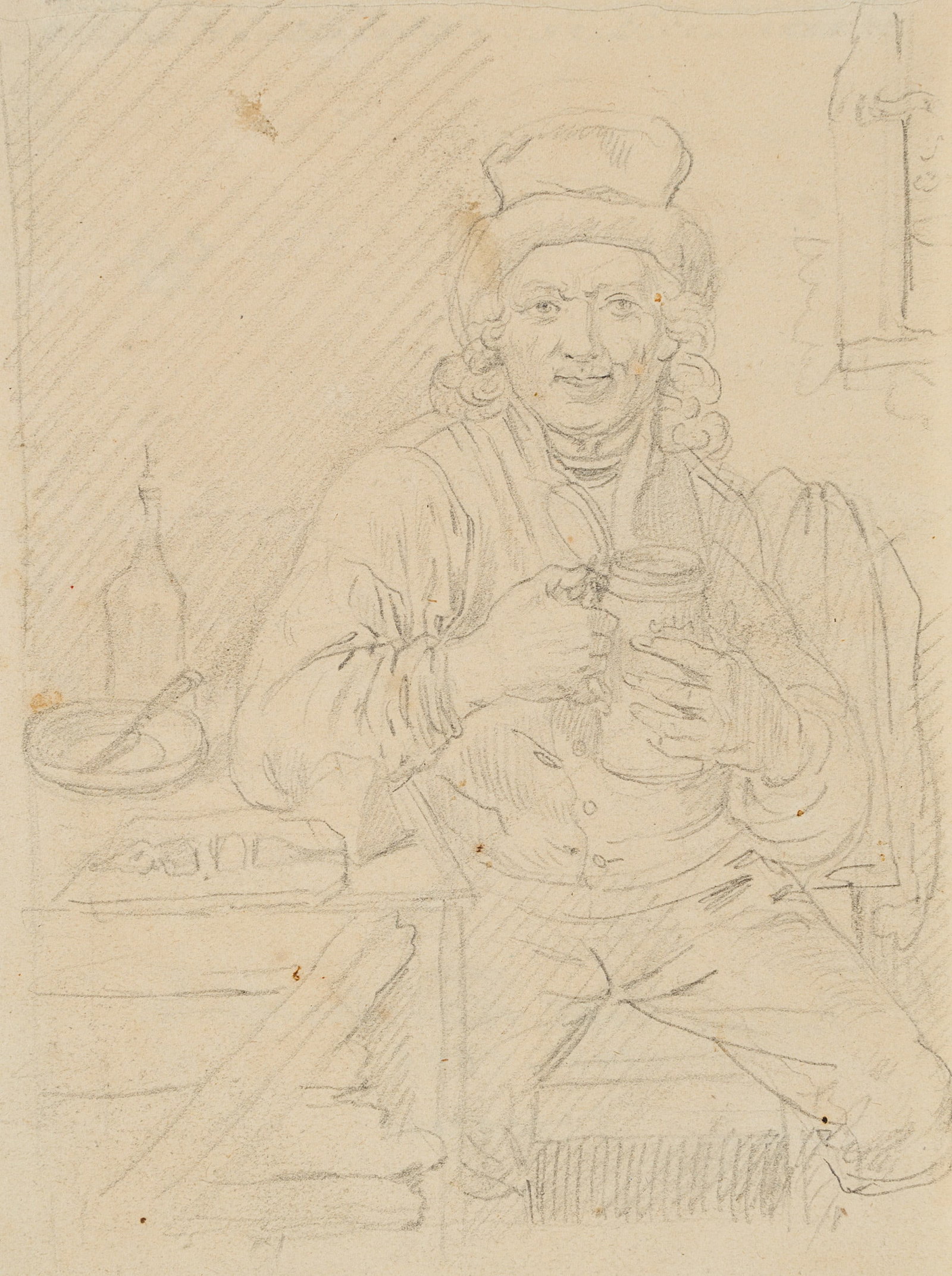 J. HANTZSCH (1794-1848), Farmer with a beer mug and a snack, Pencil (1 of 4)