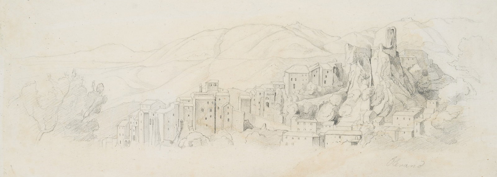 E. HEMKEN (1834-1911), View of Olevano, Pencil: Ernst Hemken (1834 - 1911 ): View of Olevano, 19th century, Pencil Technique: Pencil on Paper, mounted on Paper Inscription: Lower right inscribed by the artist's hand: "Olevano". Date: 19th century D