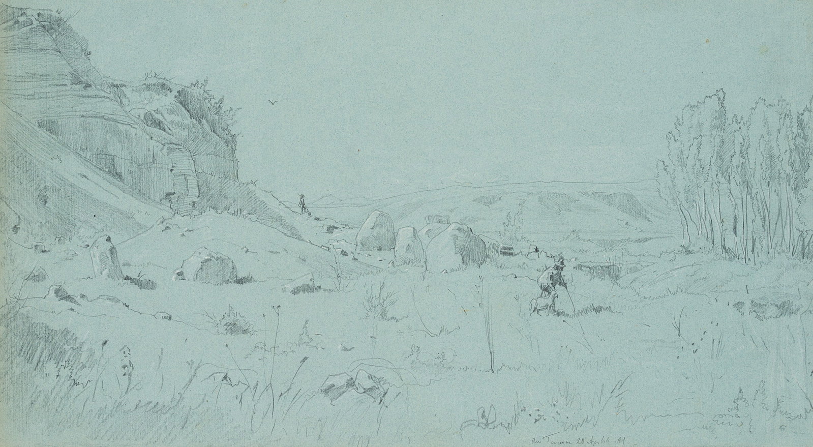 A. HERTEL (1843-1912), Landscape near Teverone, Aniene, 1866, Pencil (1 of 4)