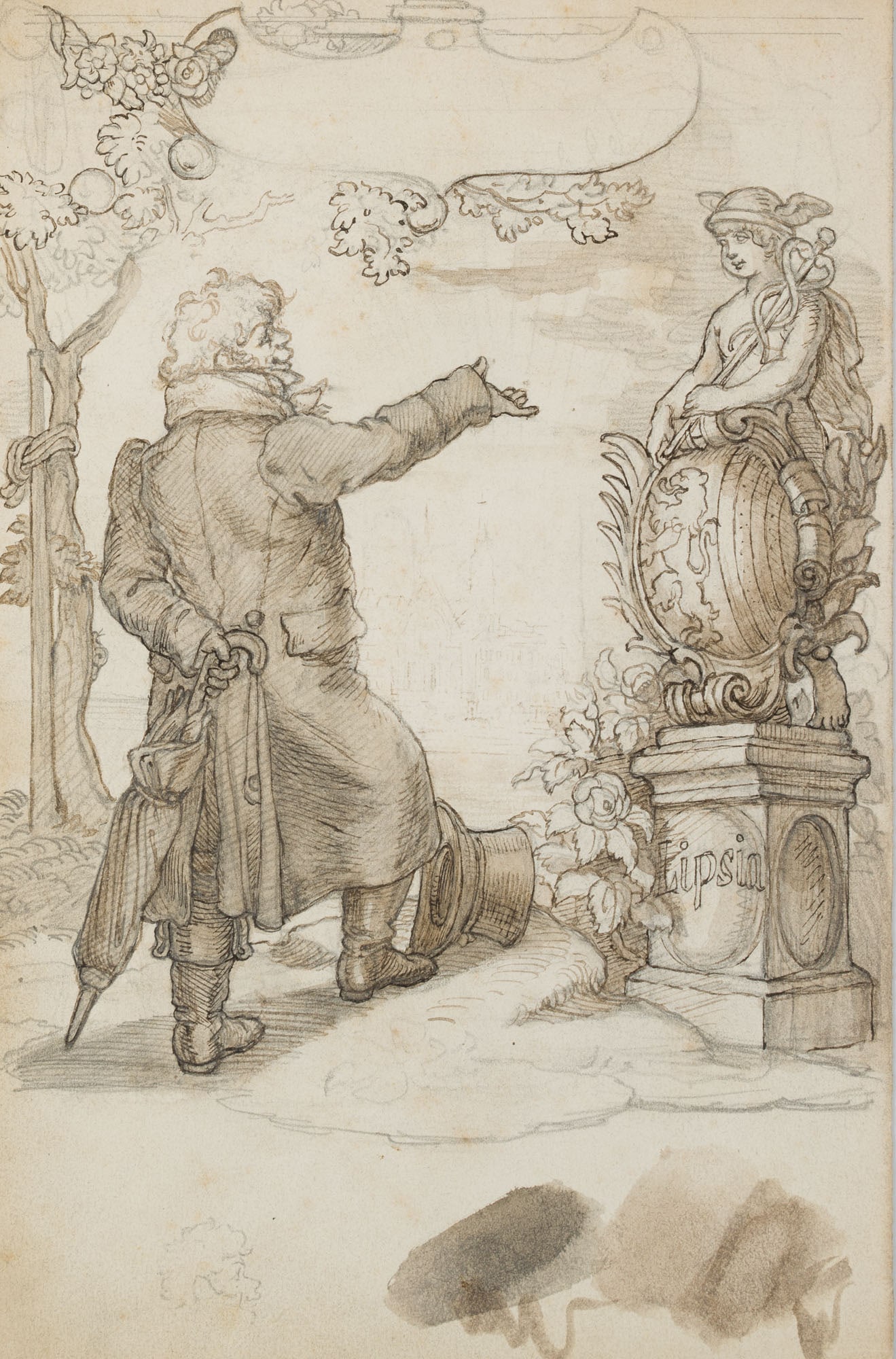 E. ILLE (1823-1900), Lipsia, an allegory of Leipzig, Pen drawing (1 of 4)