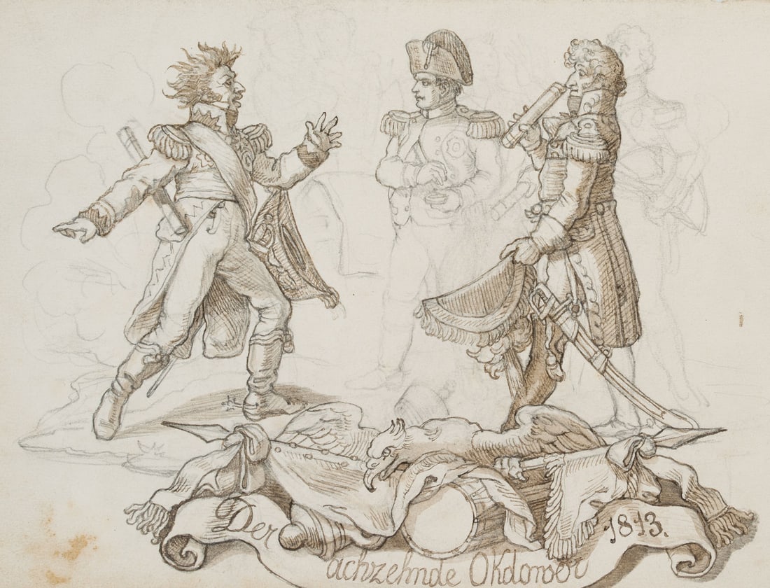 E. ILLE (1823-1900), On the battlefield near Leipzig, Pen drawing (1 of 4)