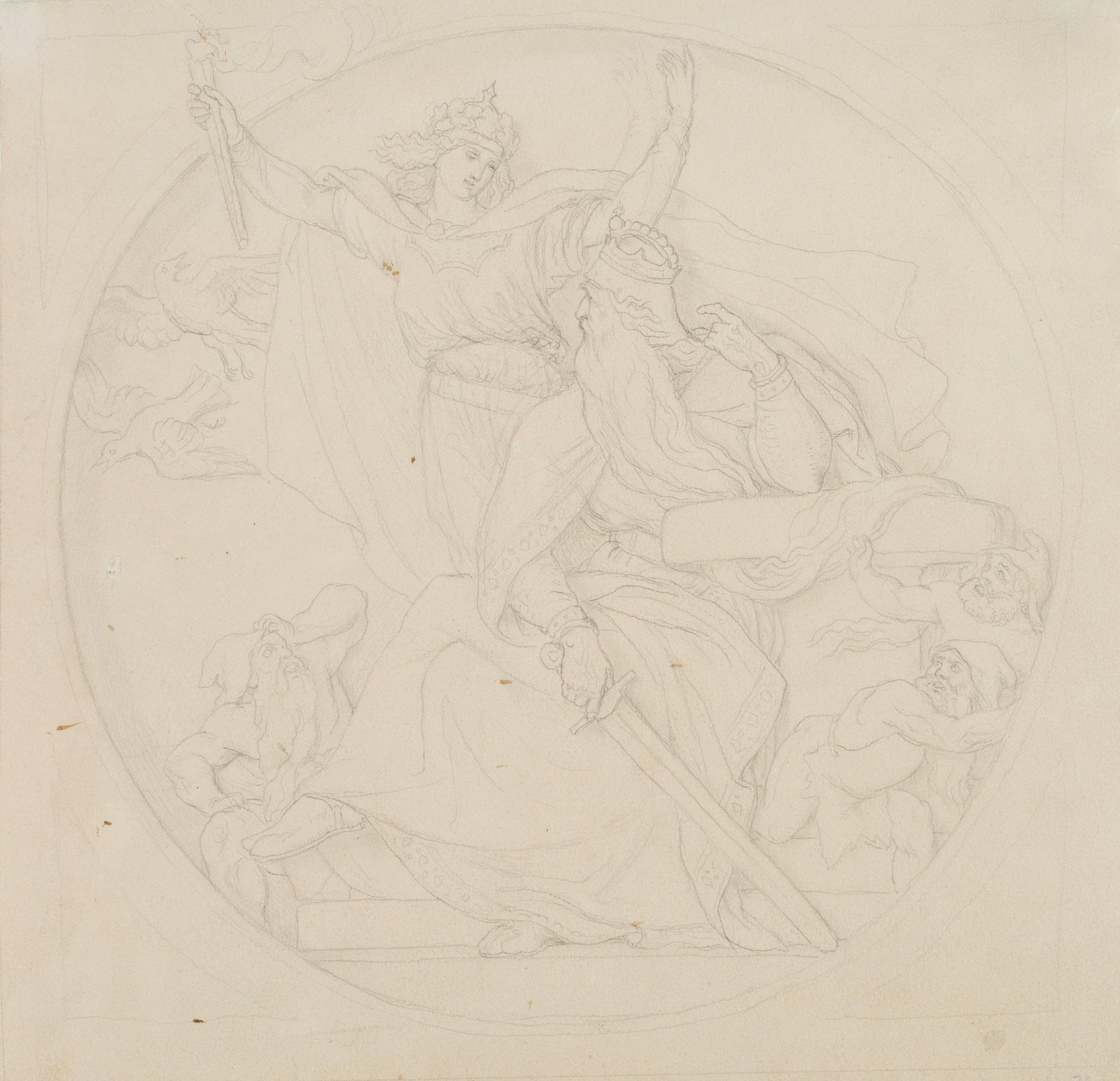 G. KAUPERT (1819-1897), Barbarossa at Kyffhäuser, Pencil: Gustav Kaupert (1819 Kassel - 1897 ibid.): Barbarossa in the Kyffhäuser, relief design, 19th century, Pencil Technique: Pencil on Paper Inscription: Verso inscribed by another person: "Kaupert". 