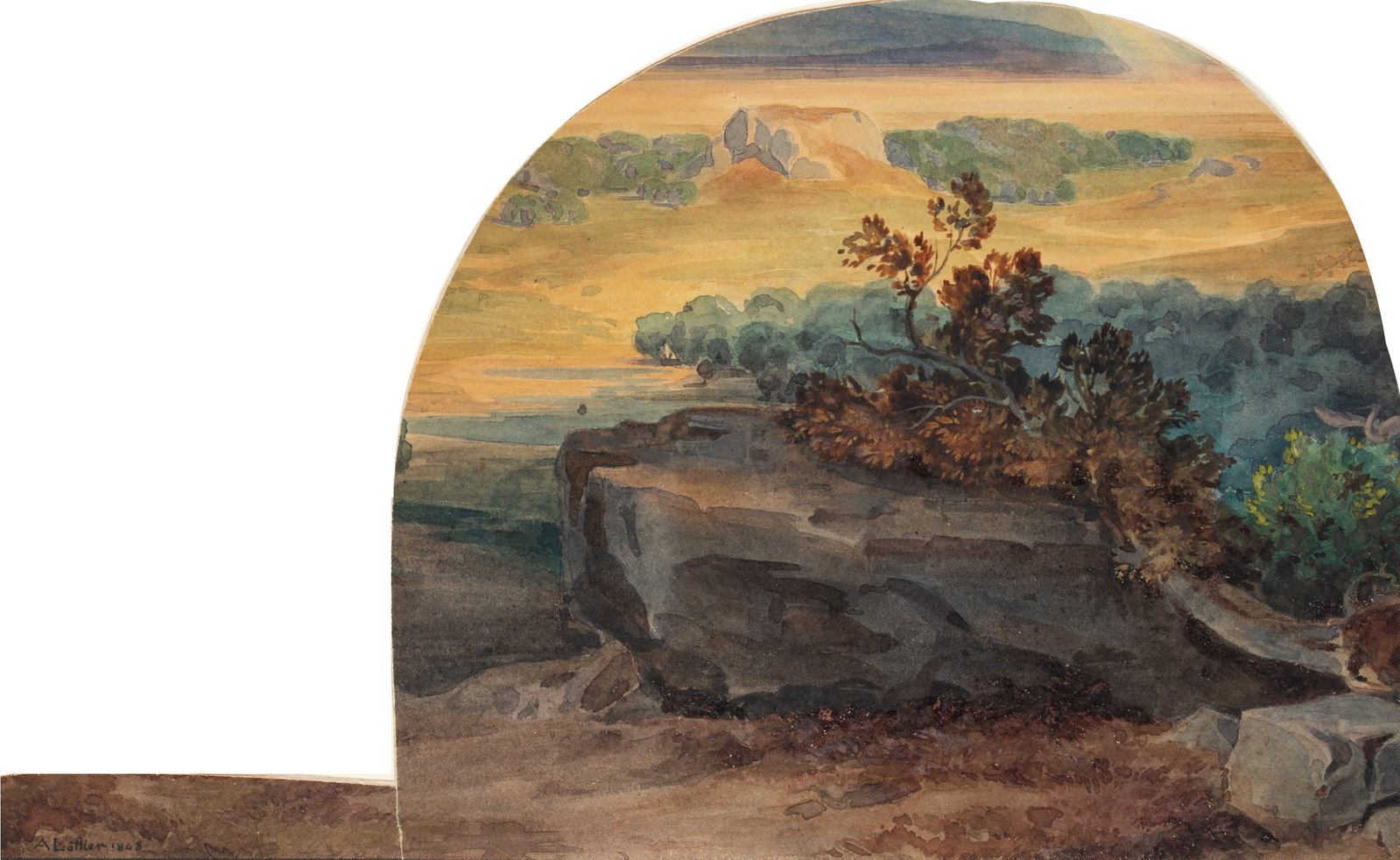 A. LÖFFLER (1822-1866), Rocky landscape, 1848, Watercolor (1 of 5)