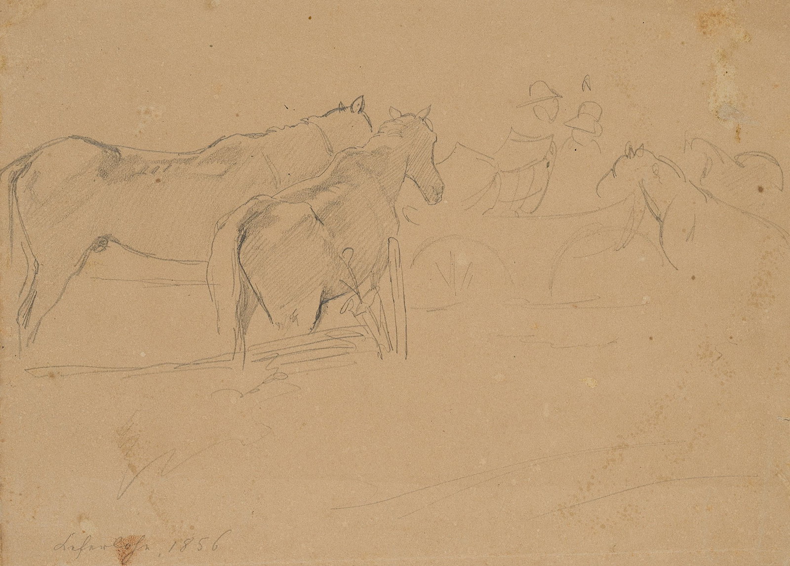 F. LOSSOW (1837-1872), Horse-drawn carriage in a paddock, 1856, Pencil: Friedrich Lossow (1837 Munich - 1872 ibid.): Study, carriage in a paddock near Keferloh, 1856, Pencil Technique: Pencil on Paper Inscription: lower left dated: "Keferlohe 1856". Date: 1856 Description