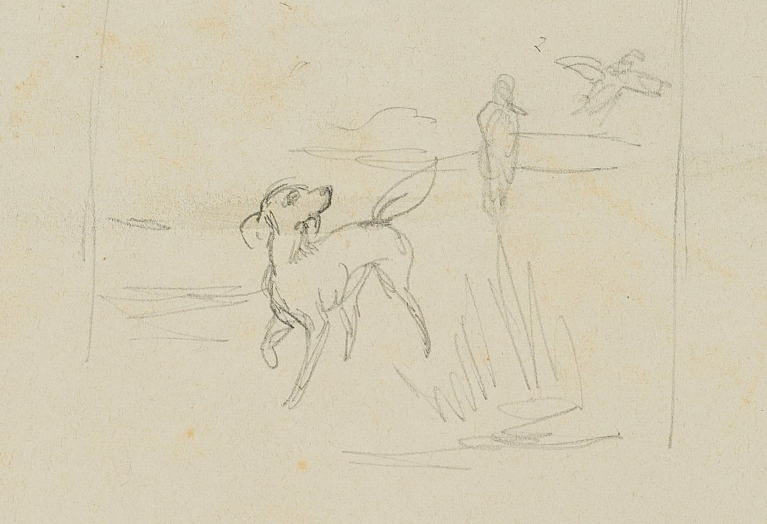F. LOSSOW (1837-1872), Hunting dog with two birds, Pencil (1 of 7)