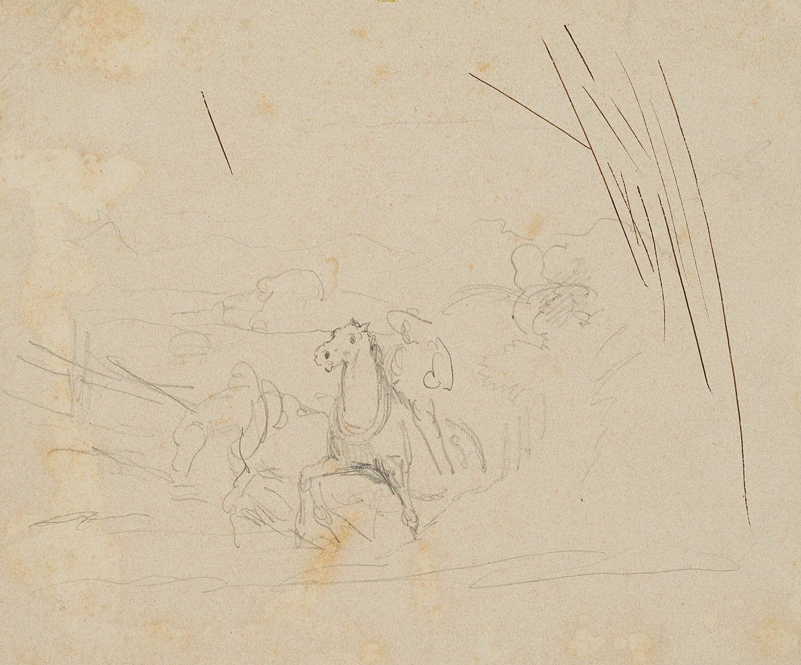 F. LOSSOW (1837-1872), Horseman with draught horses, Pencil (1 of 7)