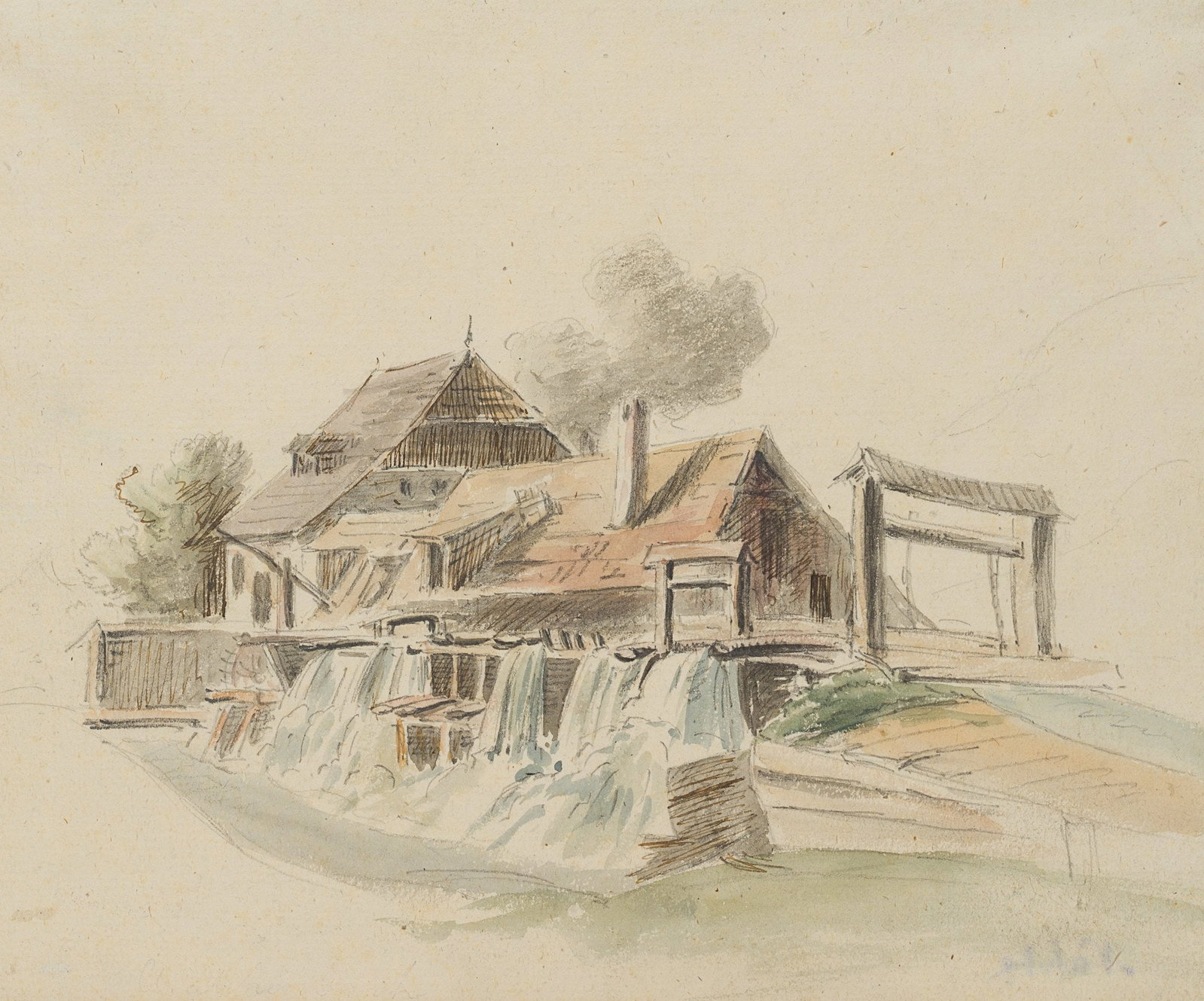 C. NATHE (1753-1806) Circle, View of a mill, Pencil (1 of 4)