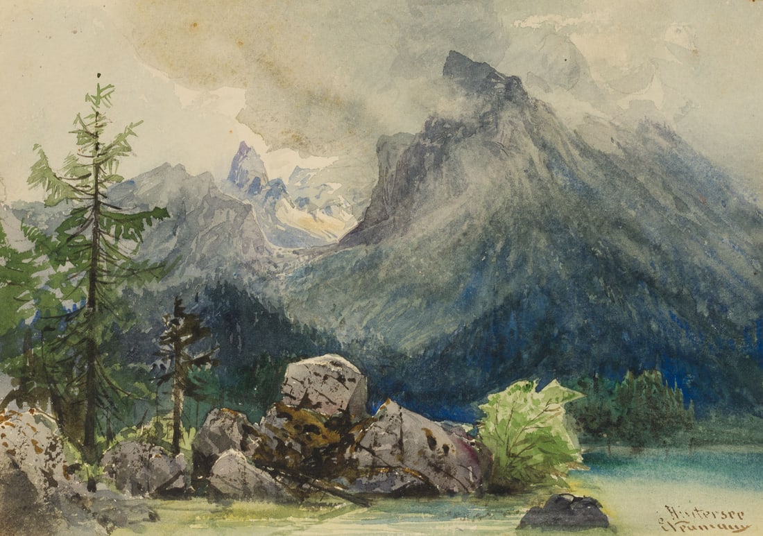 E. NAUMANN (*1842), The Hintersee near Ramsau, around 1870, Watercolor (1 of 6)