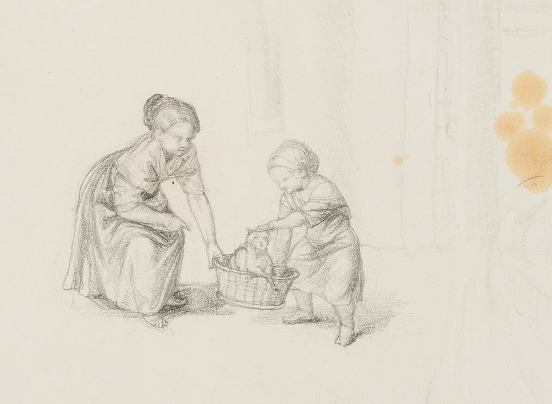 M. NEHER (1798-1876), Children with kittens, around 1803, Pencil (1 of 4)