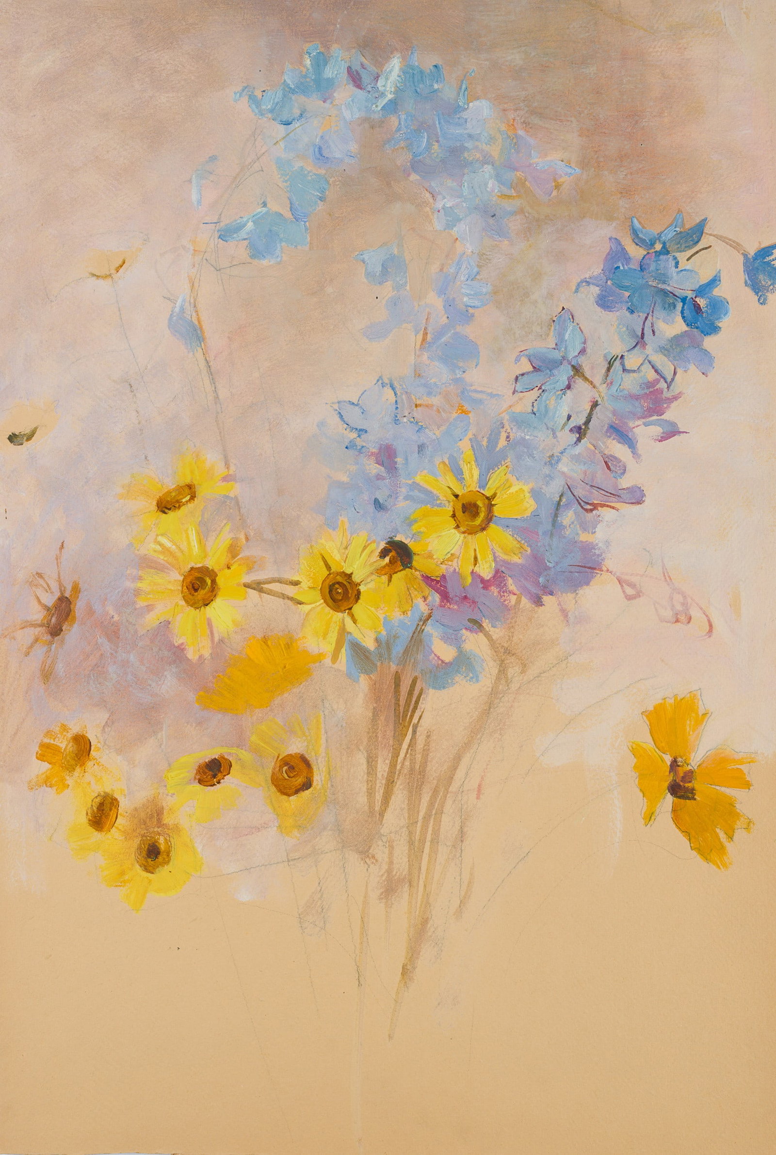 S. NIEDERHÄUSERN (*1856), Coneflower and blue delphinium, around 1880, Gouache (1 of 4)