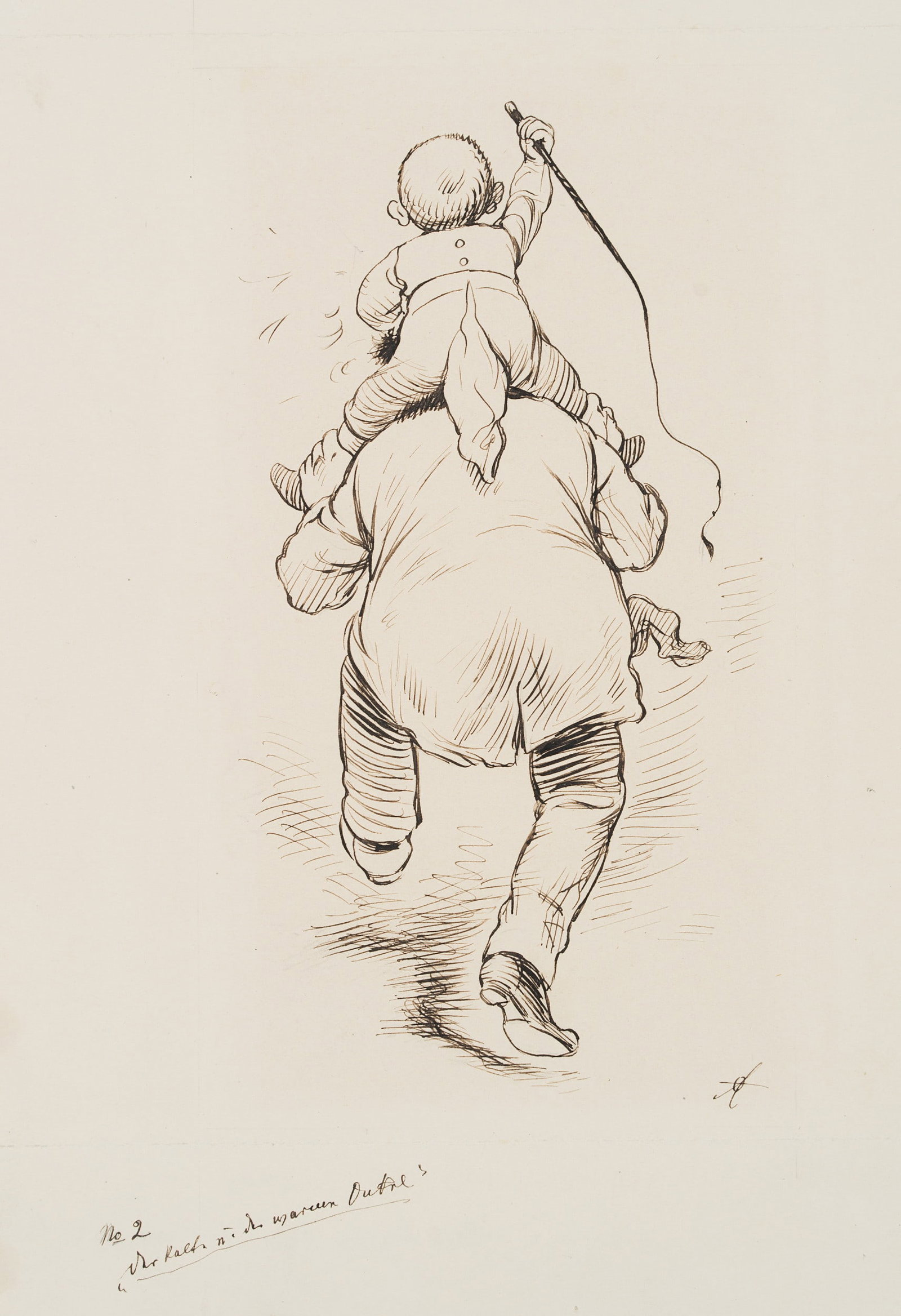 A. OBERLÄNDER (*1845), The Cold Uncle and the Warm Uncle, Pen drawing (1 of 4)