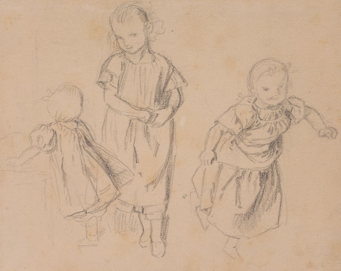 O. PLETSCH (1830-1888), A study of three girls at play, around 1870, Pencil (1 of 4)
