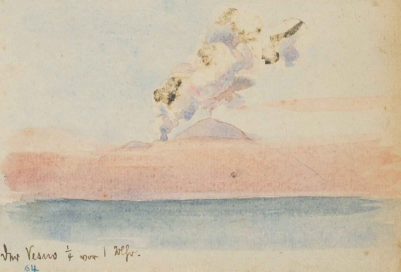 L. PRIMAVESI (*1871), Smoking Vesuvius at midday, 1895, Watercolor (1 of 4)
